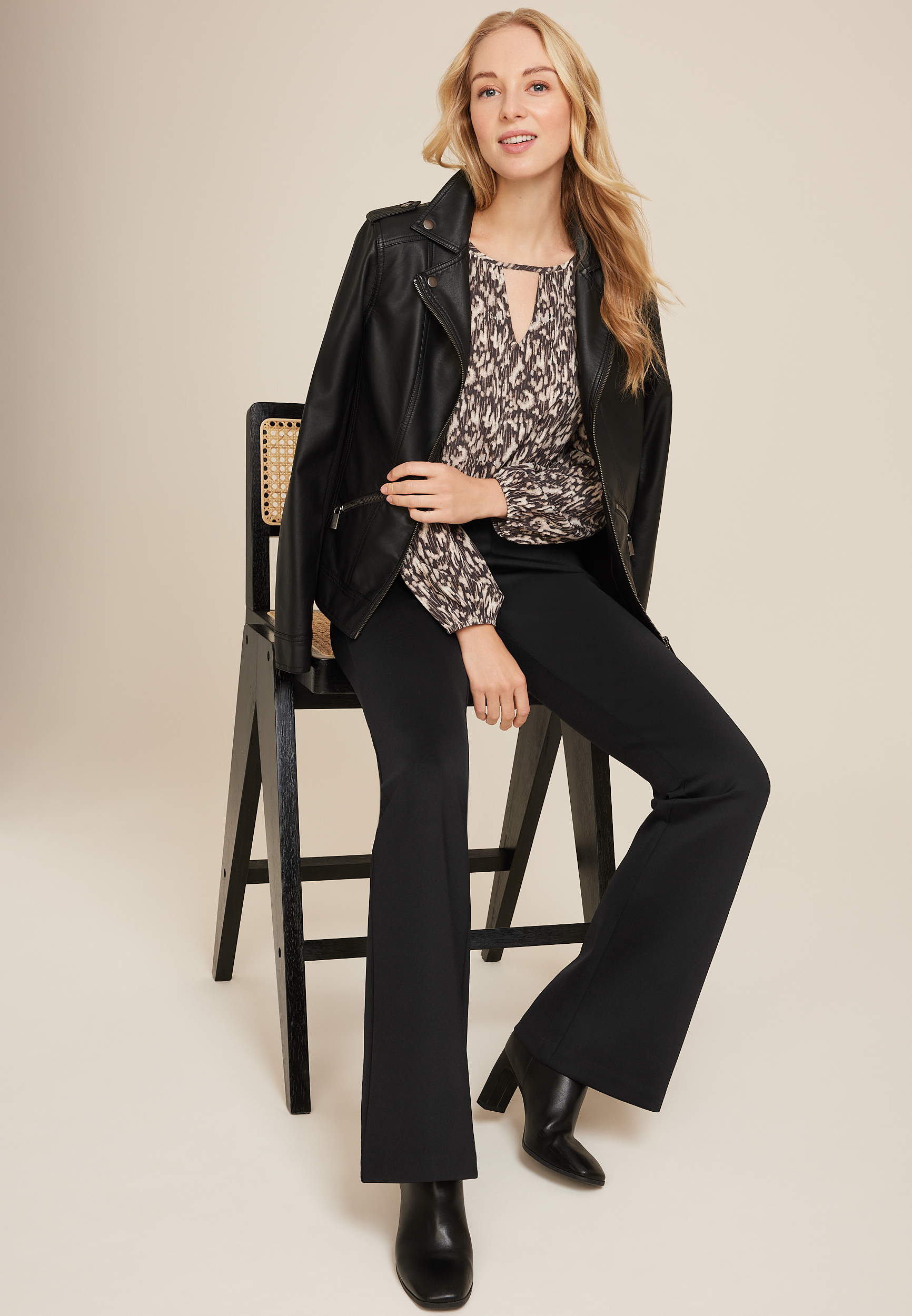 High Rise Pull On Flare Pant, , large