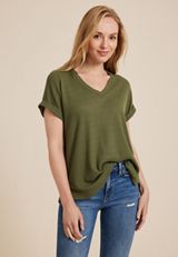 24/7 Waffle V Neck Roll Short Sleeve Tee, C186, small