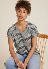 24/7 Waffle Camo V Neck Roll Short Sleeve Tee, MULTI, small