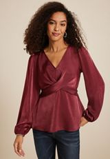 Wrap Front Long Sleeve Blouse, C9735, small