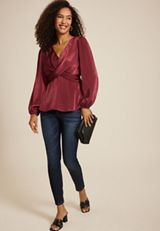 Wrap Front Long Sleeve Blouse, C9735, small