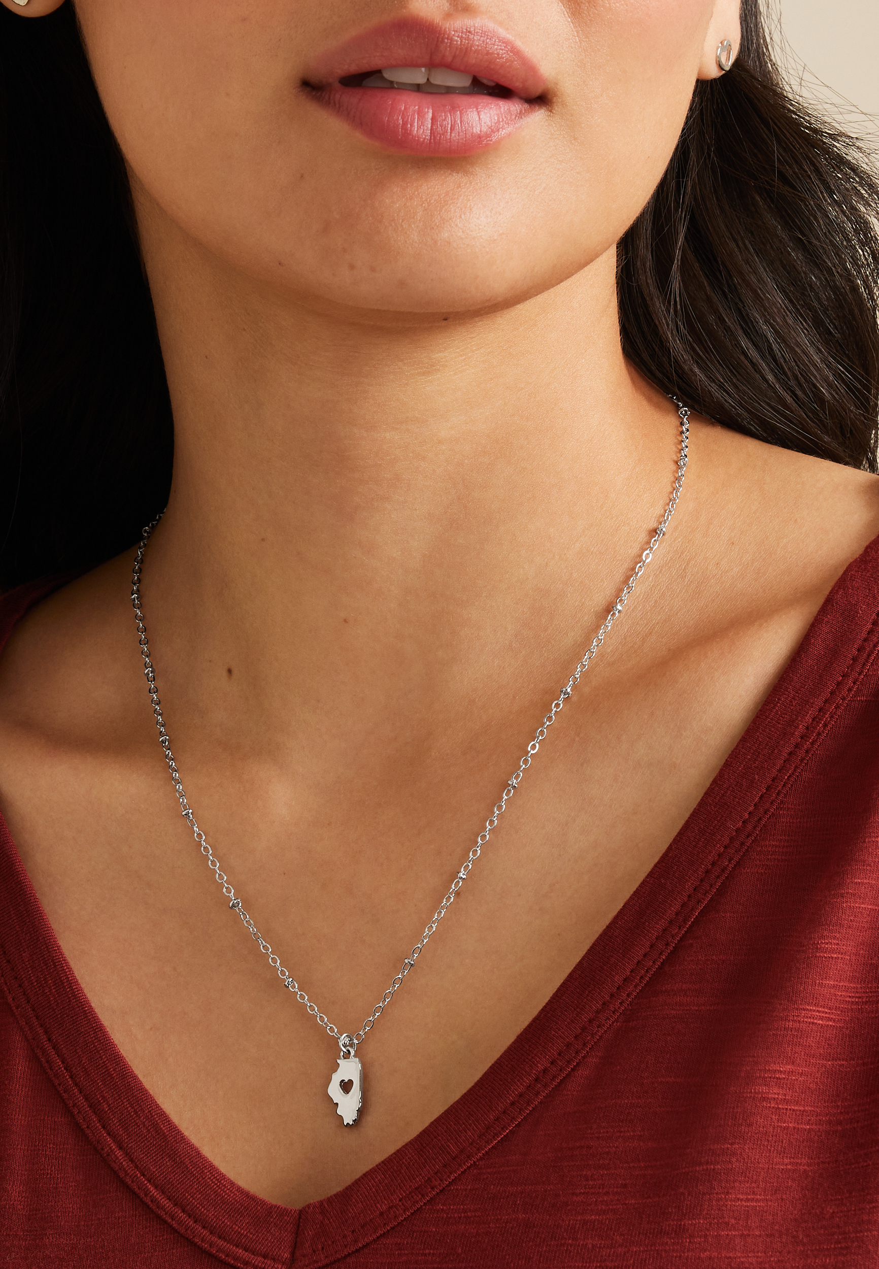 Dainty Silver State Necklace, ILLINOIS, large