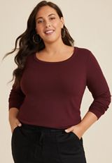 Plus Size 24/7 Scoop Neck Long Sleeve Tee, BROWN RUM, small