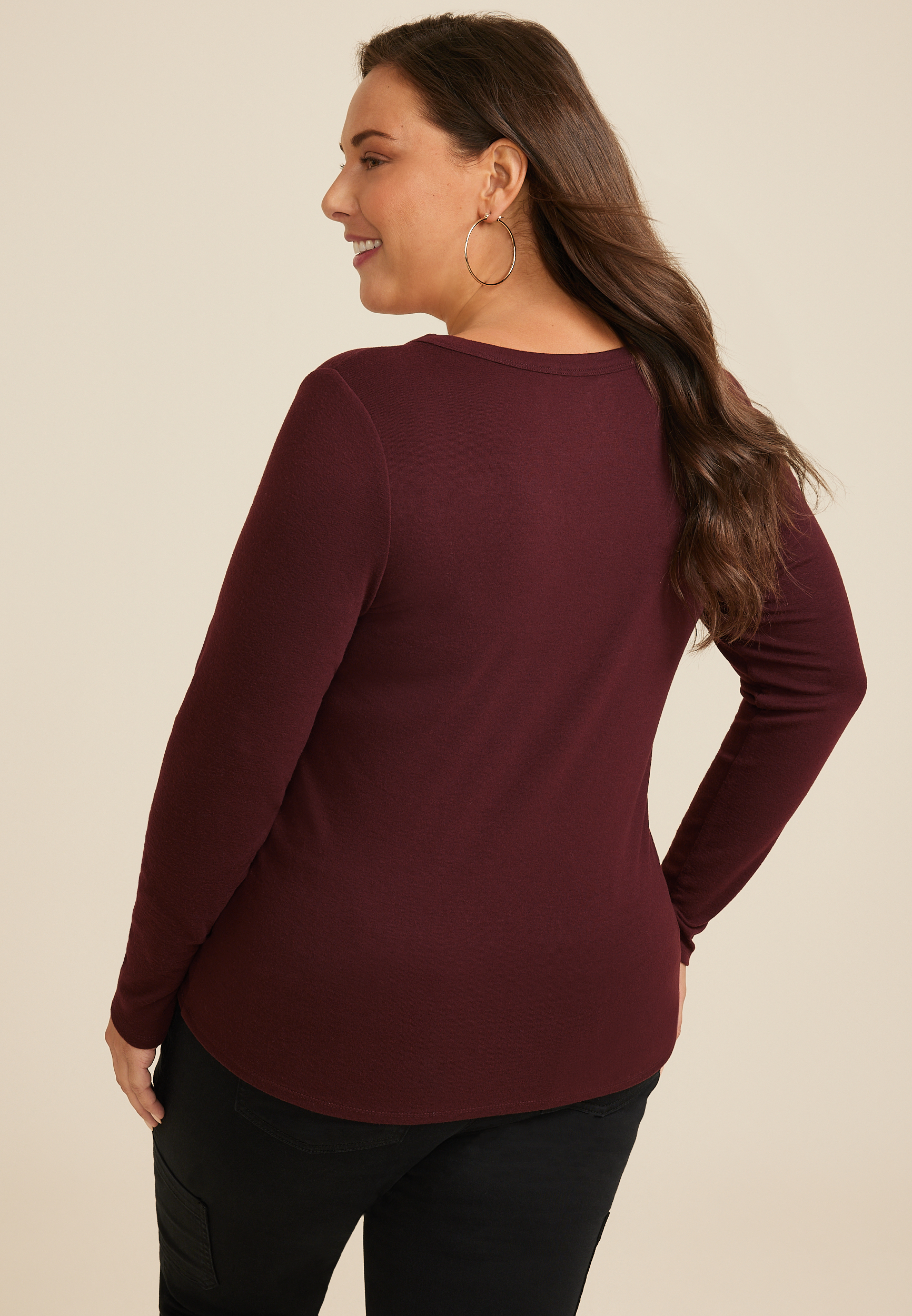 Plus Size 24/7 Scoop Neck Long Sleeve Tee, BROWN RUM, large