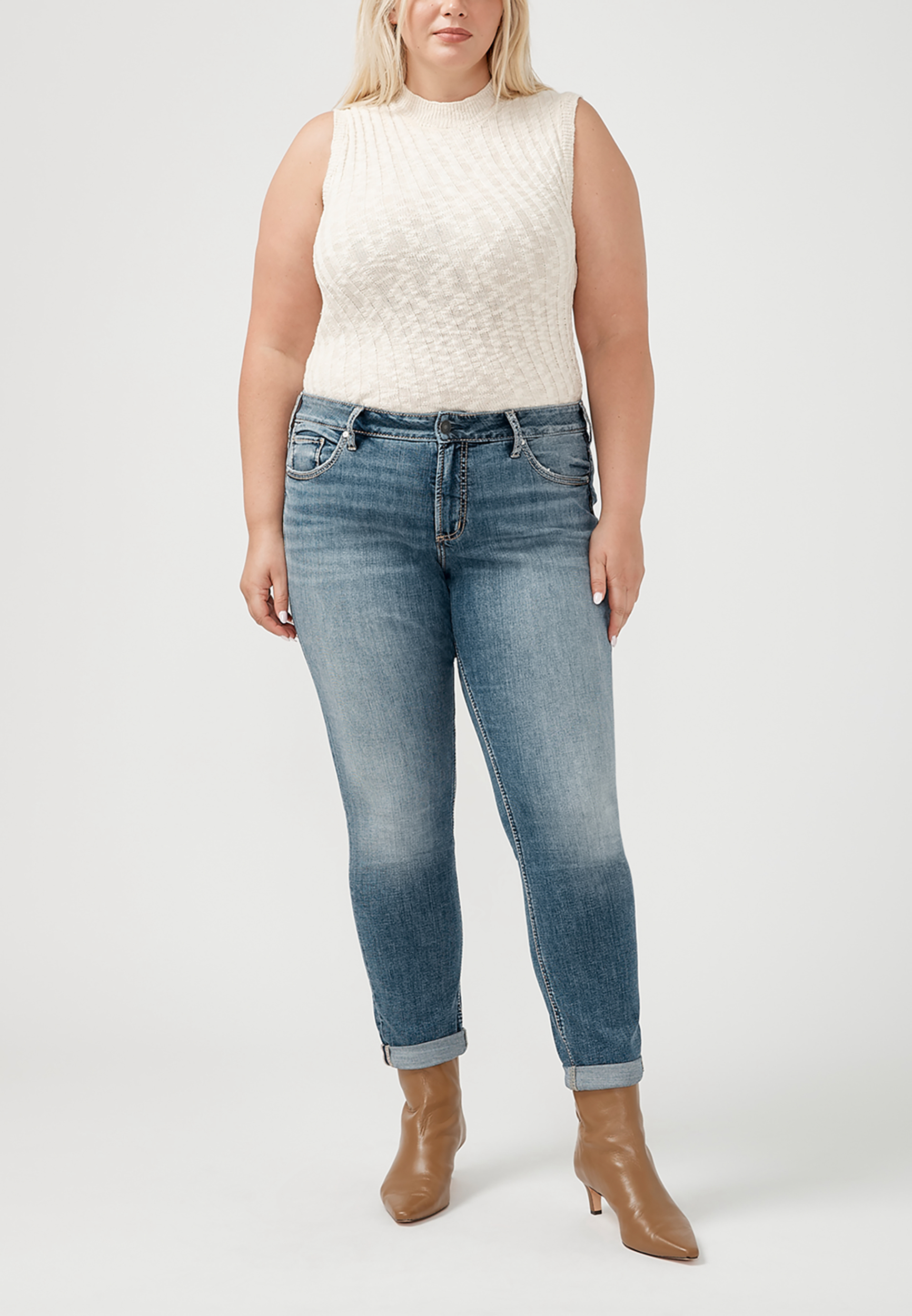 Plus Size Silver Jeans Co.&reg; Mid Rise Rolled Hem Girlfriend Skinny Leg Jean, C3337, large