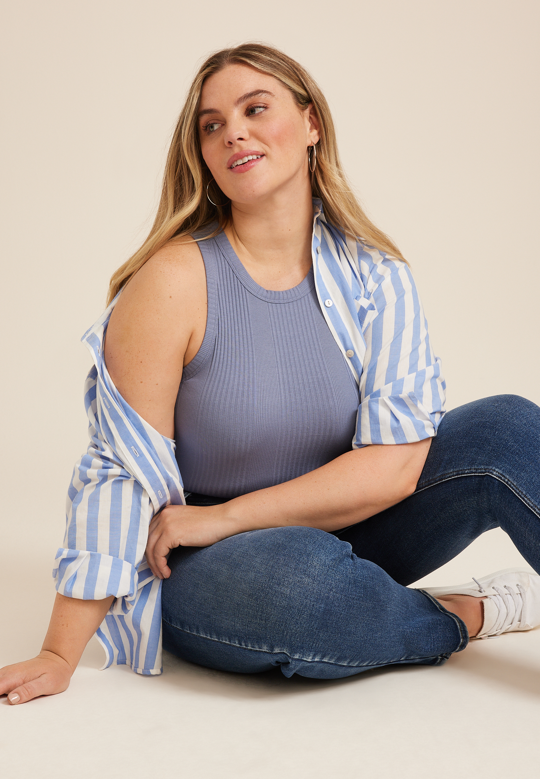 Plus Size 24/7 Highline Variegated Rib Tank Top, C9727, large