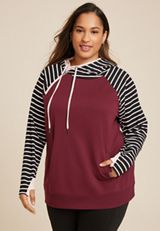 Plus Size Homeward Striped Colorblock Hoodie, C4695, small