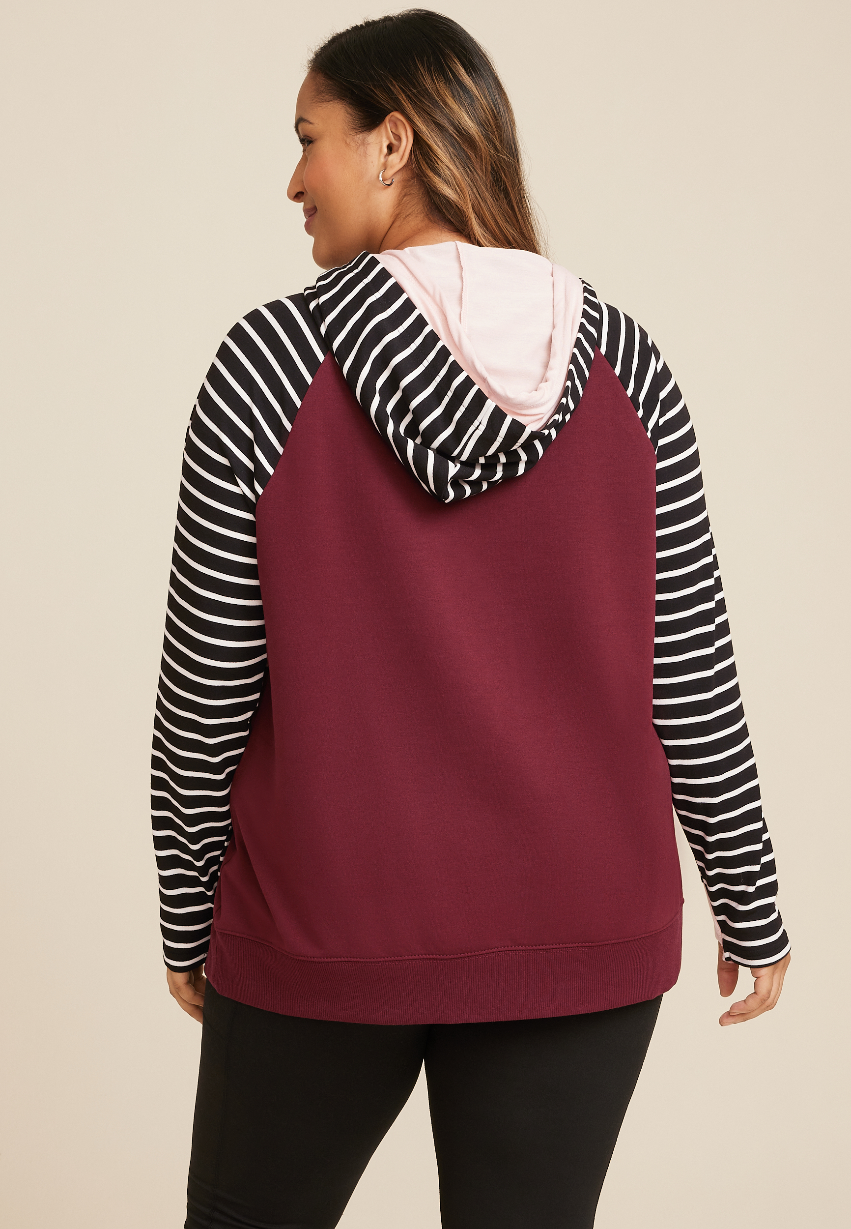 Plus Size Homeward Striped Colorblock Hoodie, C4695, large