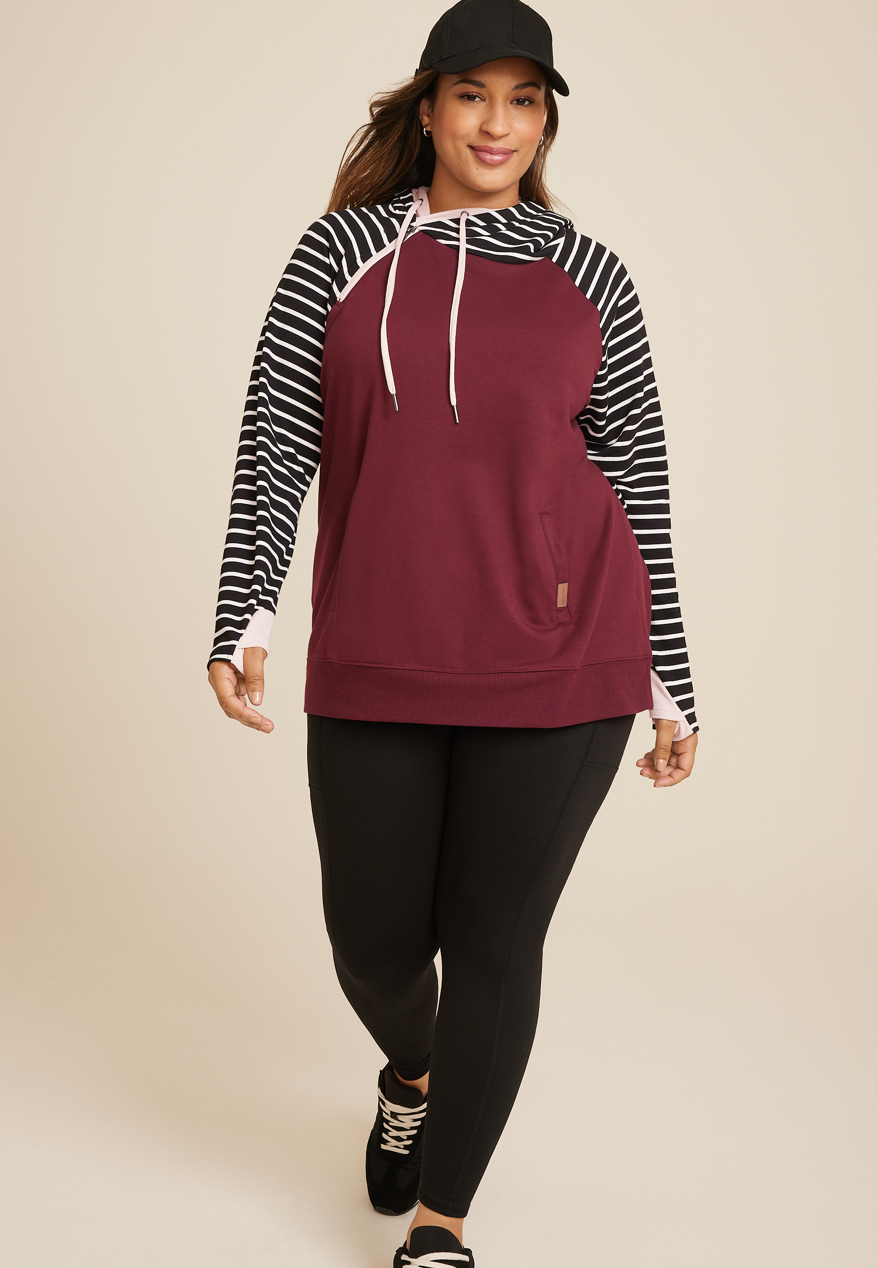 Plus Size Homeward Striped Colorblock Hoodie, C4695, large