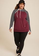 Plus Size Homeward Striped Colorblock Hoodie, C4695, small