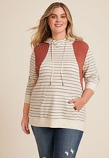 Plus Size Homeward Striped Hoodie, OATMEAL COMBO, small