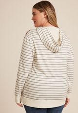 Plus Size Homeward Striped Hoodie, OATMEAL COMBO, small