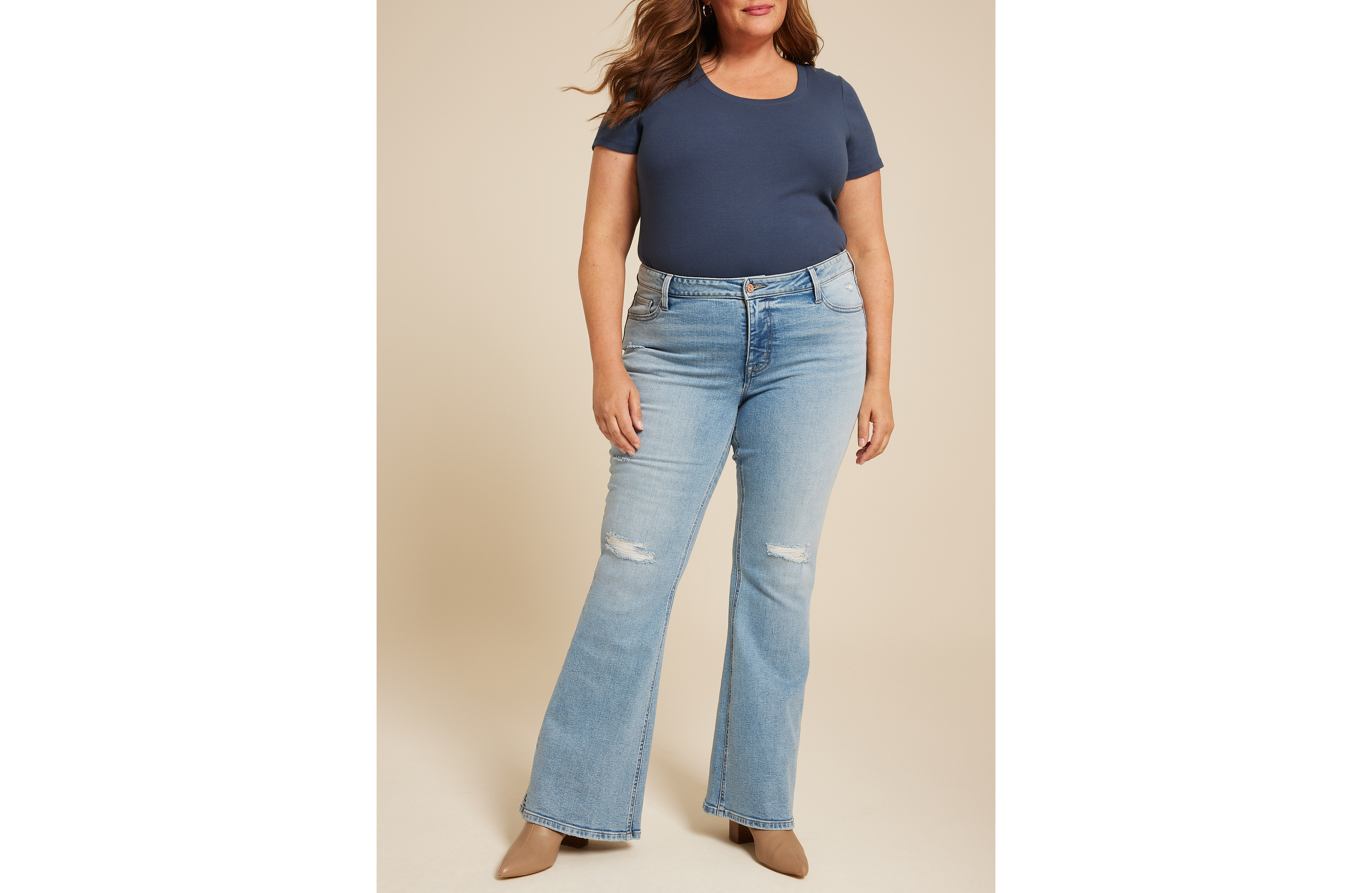 Plus High Rise Ripped Flare Jean