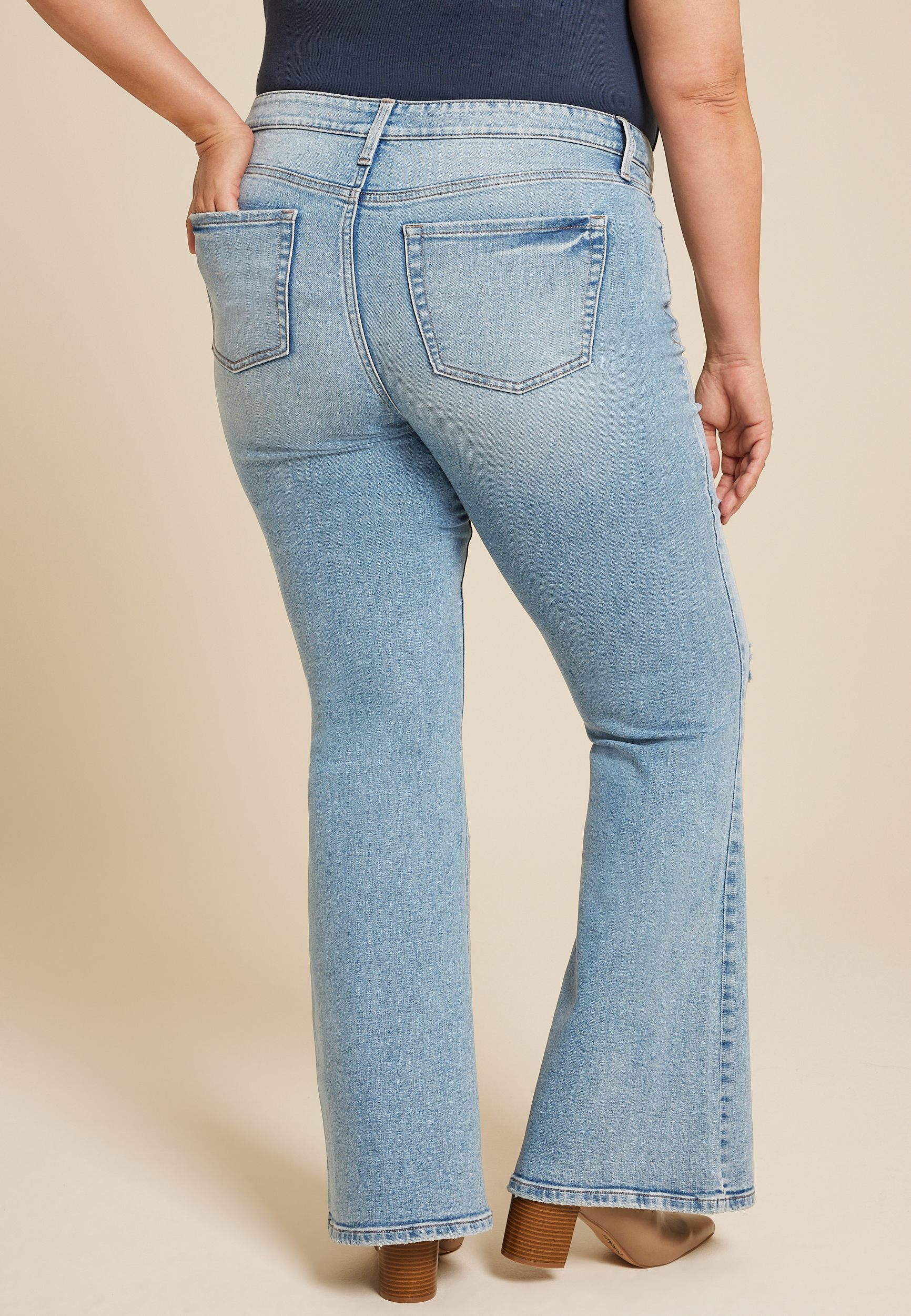 Plus Size High Rise Ripped Flare Jean, C2806, large