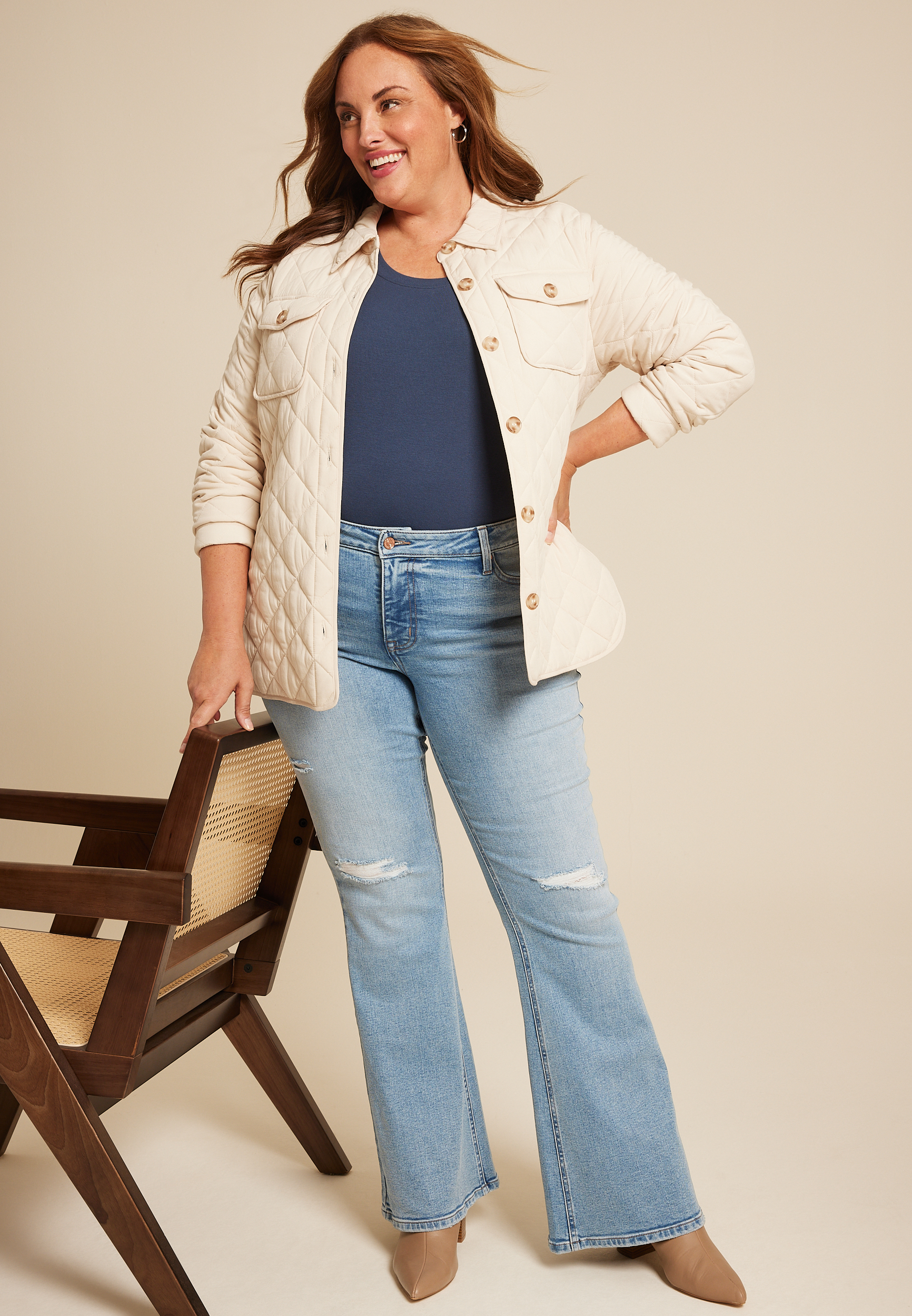 Plus Size High Rise Ripped Flare Jean