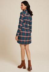 Plaid Tie Waist Mini Shirt Dress, C7471, small