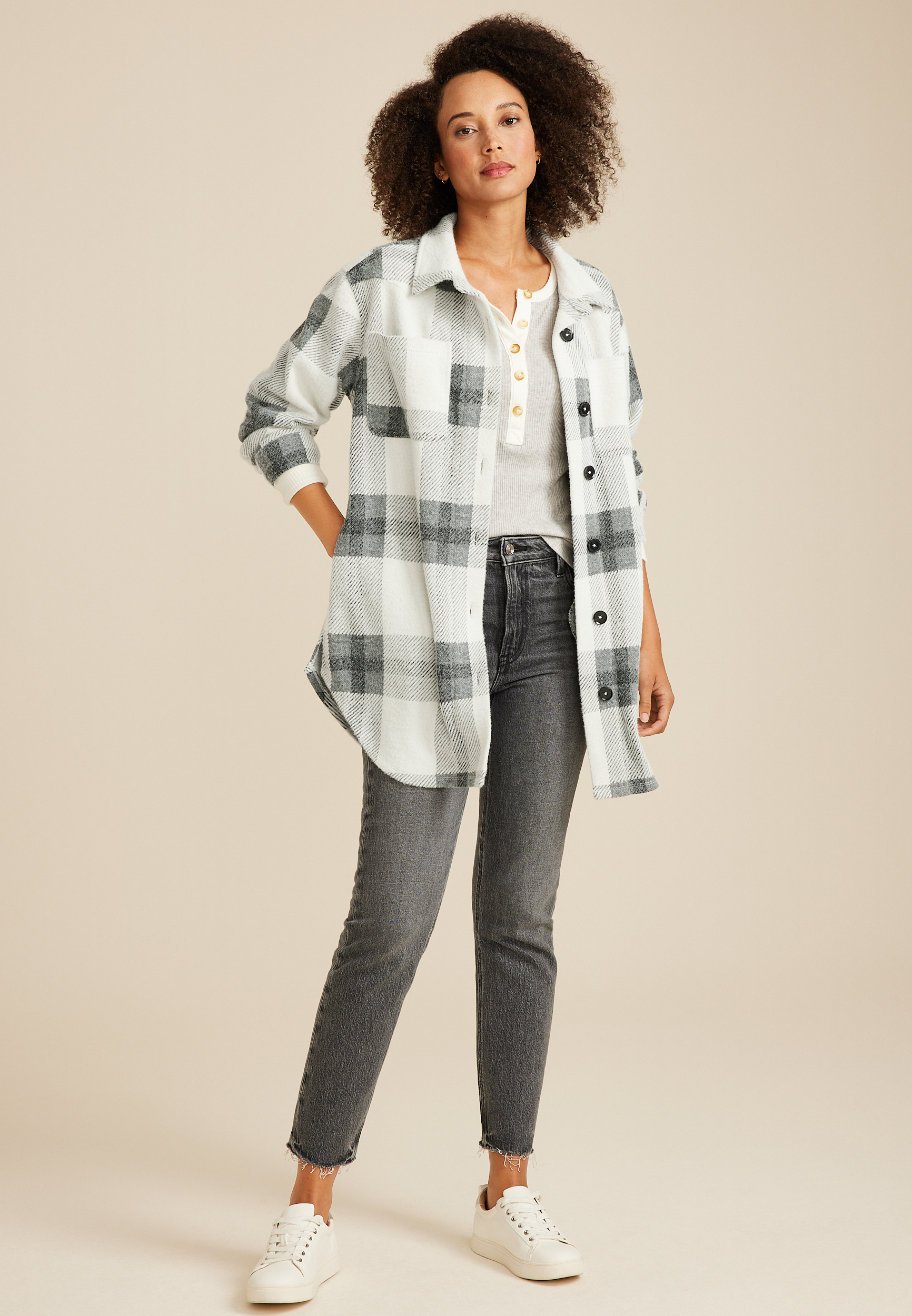 Super Plush Plaid Longline Shacket, C3986, large