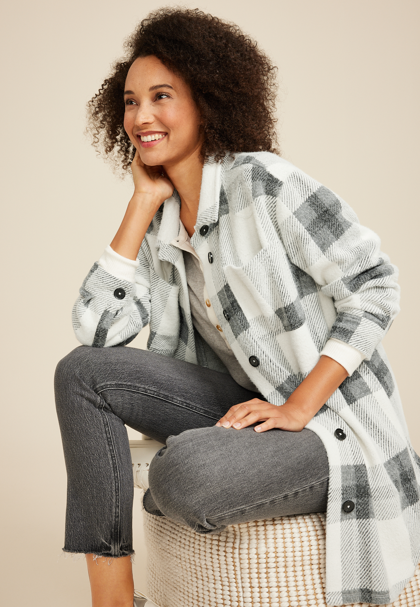 Super Plush Plaid Longline Shacket, C3986, large