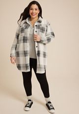Plus Size Super Plush Plaid Longline Shacket, ECRU COMBO, small