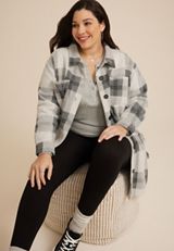 Plus Size Super Plush Plaid Longline Shacket, ECRU COMBO, small
