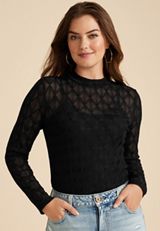 Argyle Sheer Mock Neck Blouse, C106, small