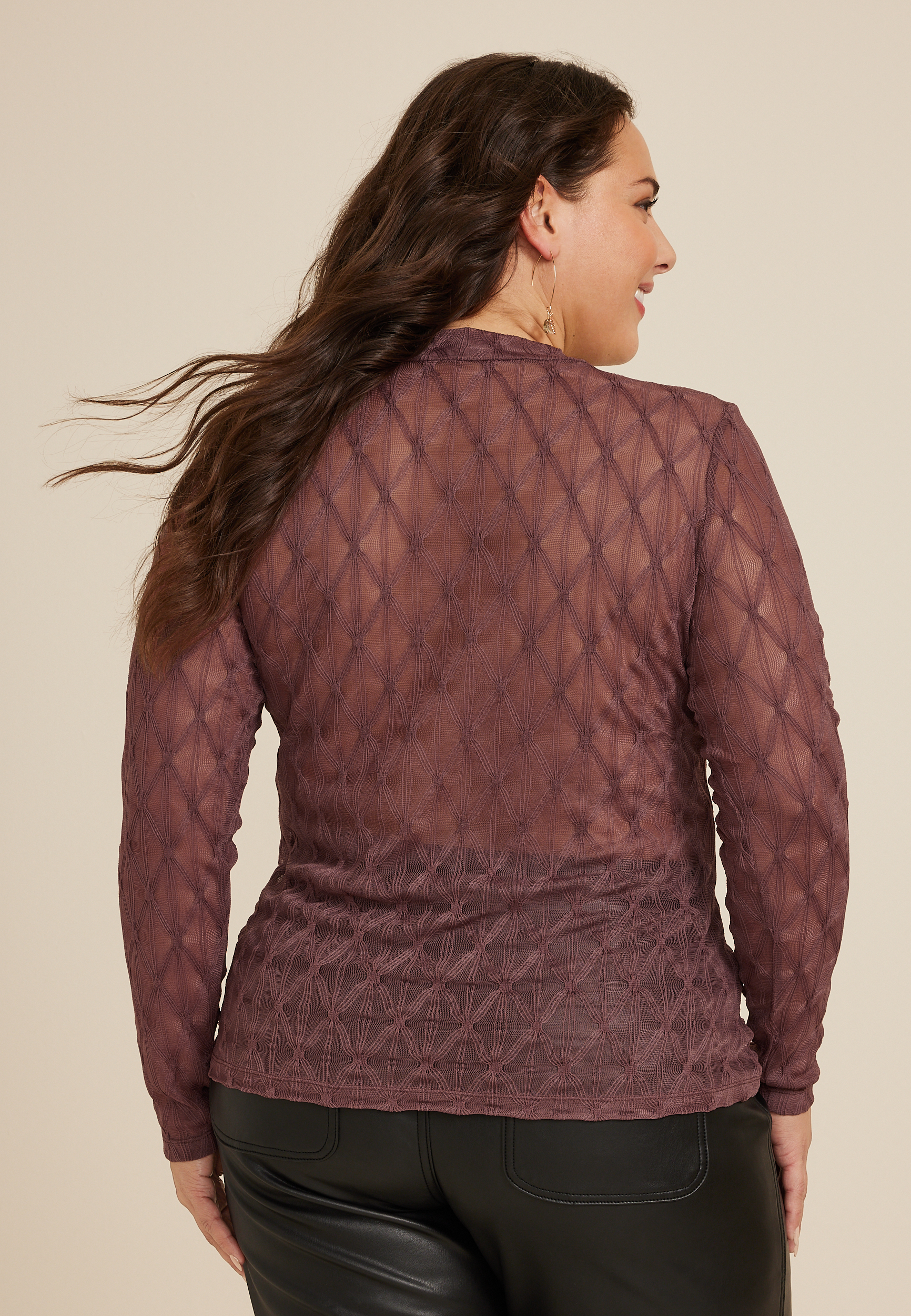 Plus Size Argyle Sheer Mock Neck Blouse, C3215, large
