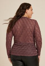 Plus Size Argyle Sheer Mock Neck Blouse, C3215, small
