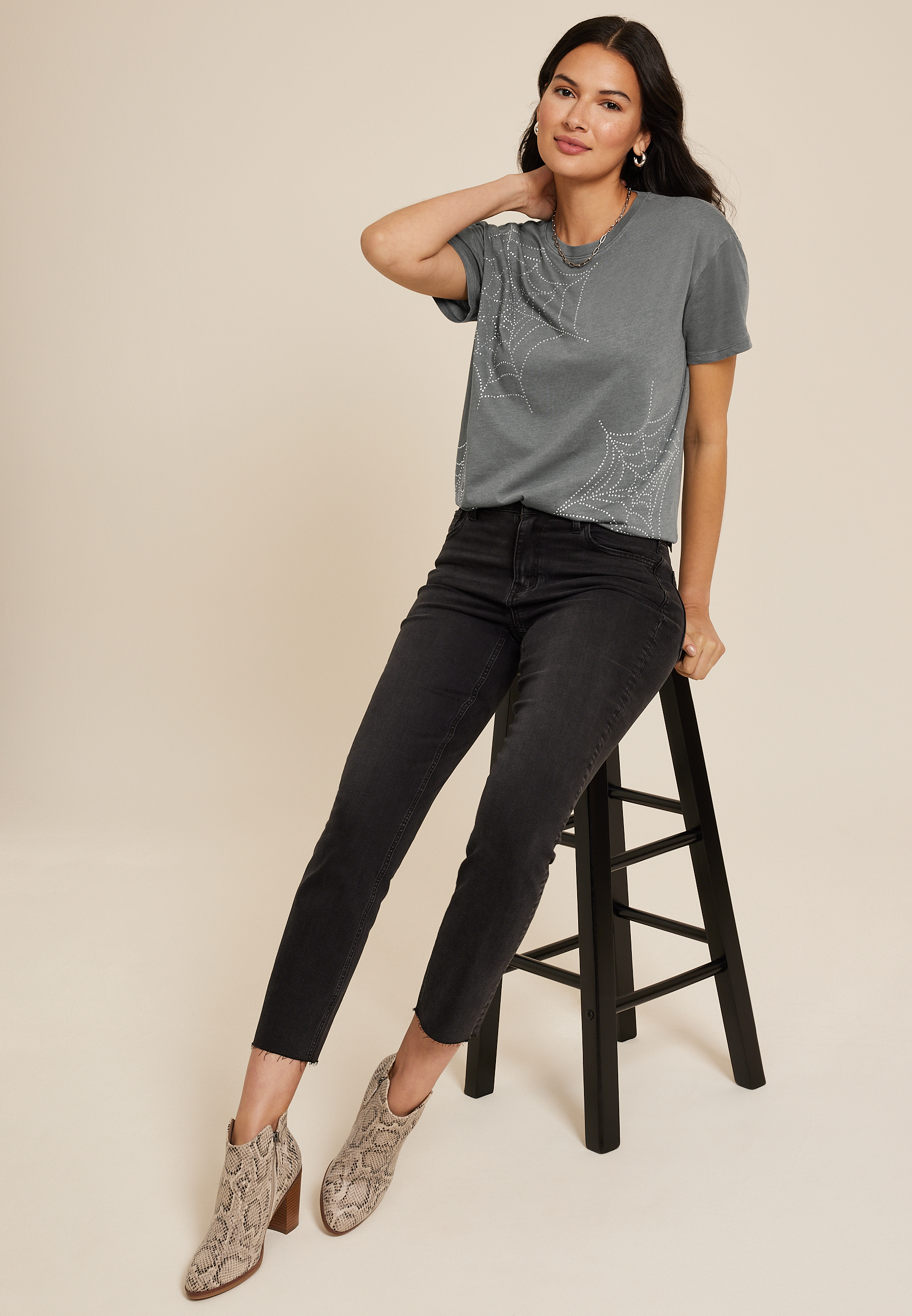edgely&trade; Rhinestone Embellished Spider Web Tee, C829, large