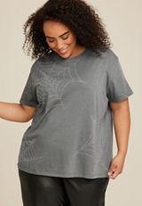 Plus Size edgely&trade; Rhinestone Embellished Spider Web Tee, C829, small
