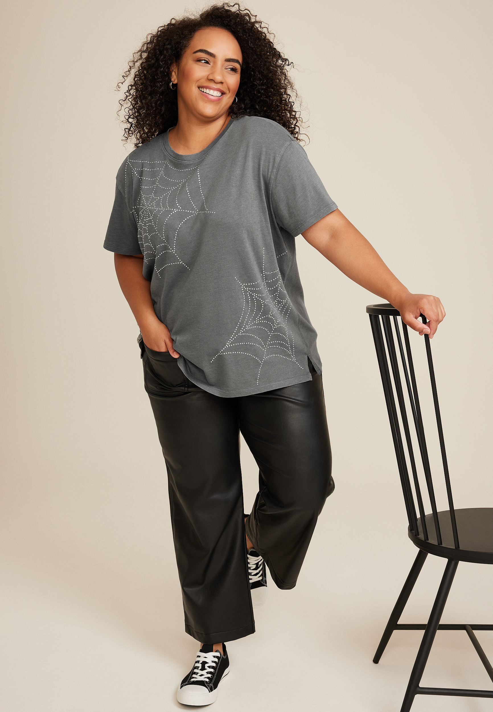 Plus Size edgely&trade; Rhinestone Embellished Spider Web Tee, C829, large