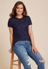 24/7 Kennedy Polka Dot Crew Neck Tee, BLUE JASMINE COMBO, small