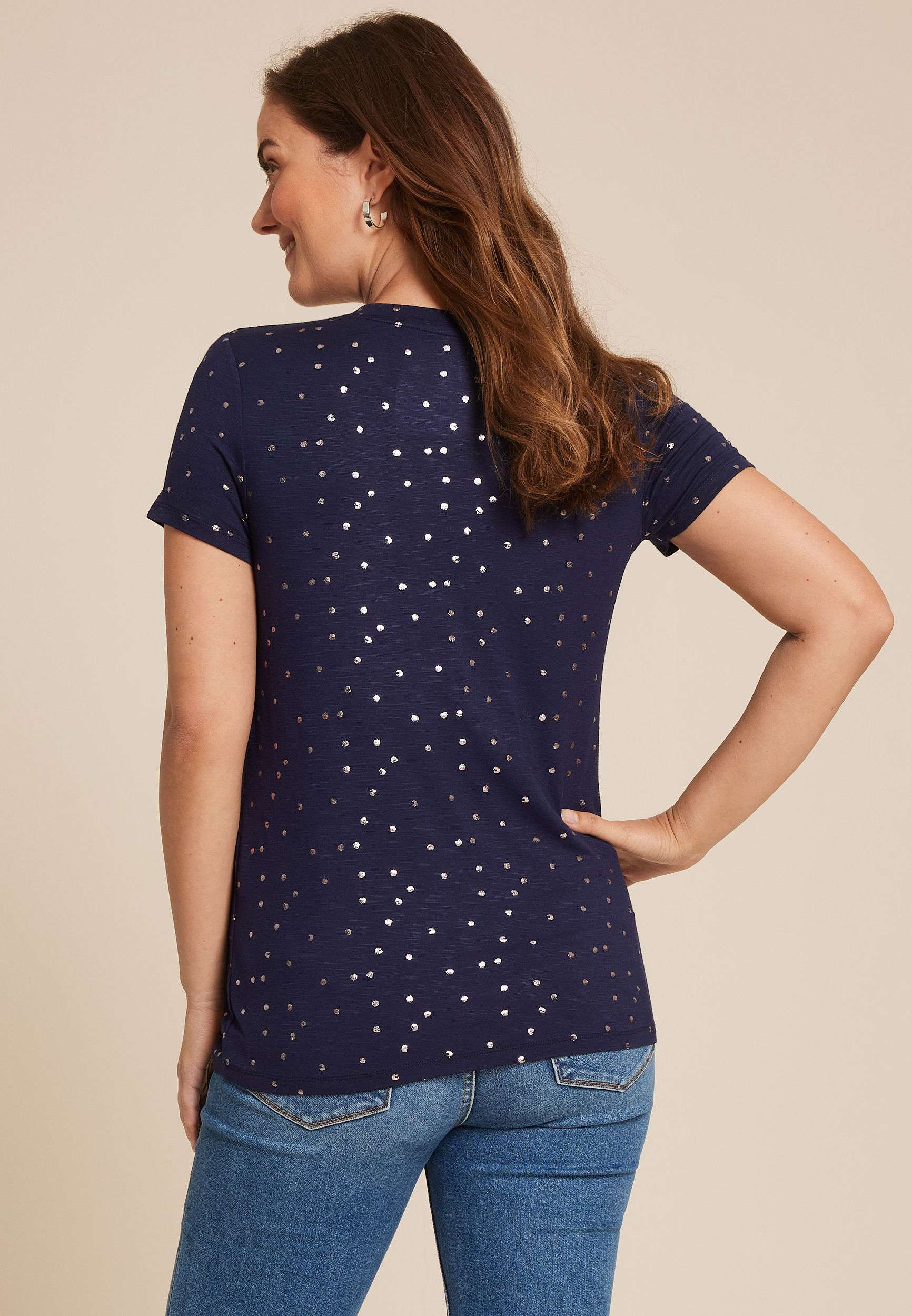 24/7 Kennedy Polka Dot Crew Neck Tee, BLUE JASMINE COMBO, large
