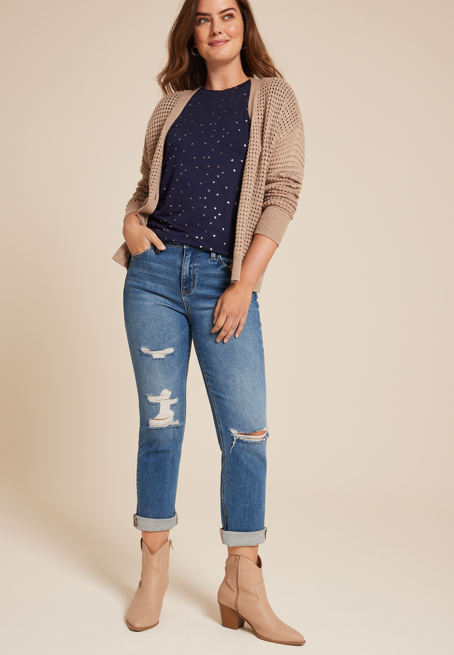 24/7 Kennedy Polka Dot Crew Neck Tee, BLUE JASMINE COMBO, large