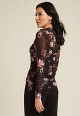 Floral Mesh Mock Neck Blouse, C1756, small