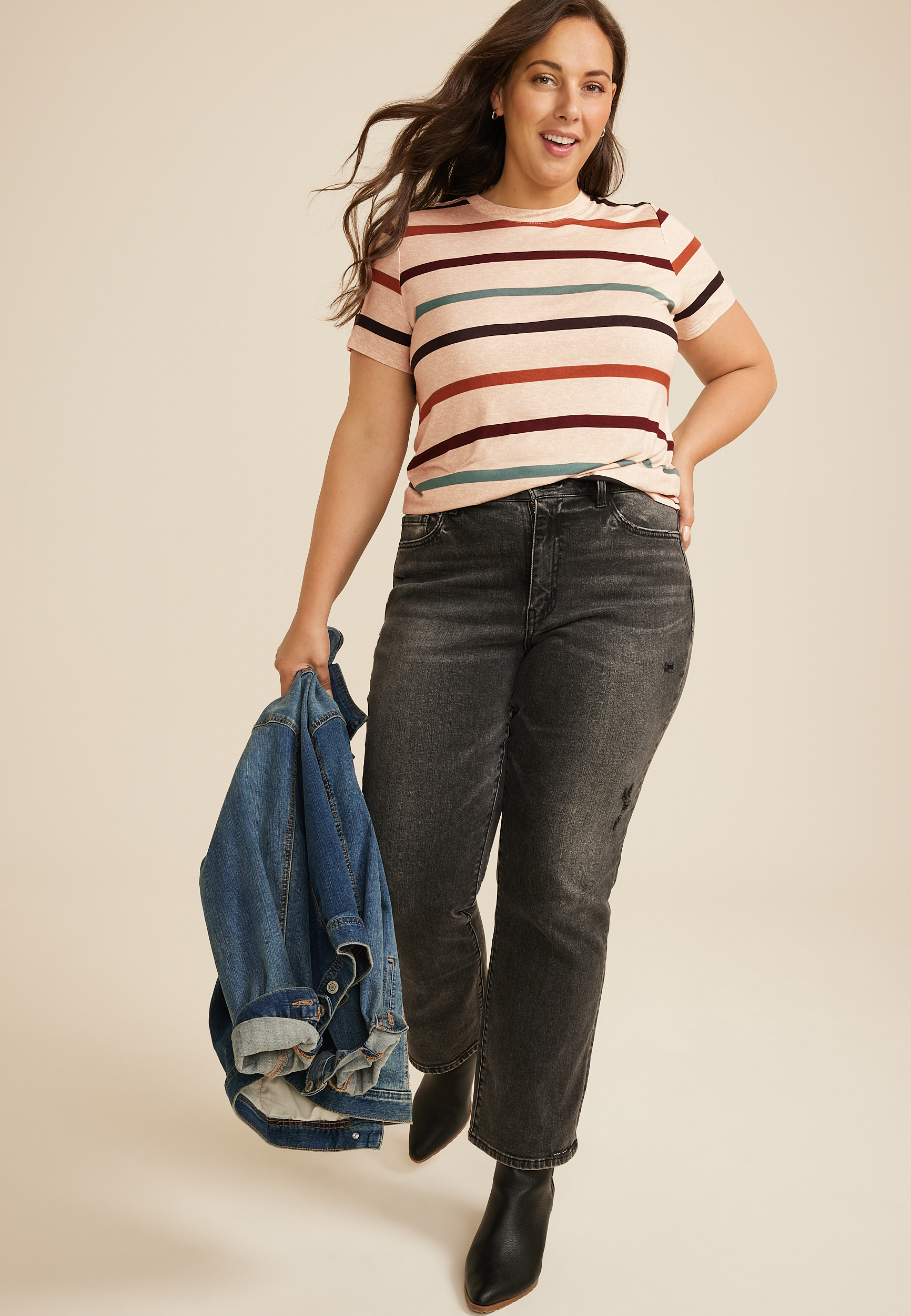 Plus Size 24/7 Kennedy Striped Crew Neck Tee, MULTI, large