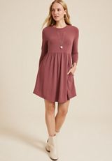 24/7 Empire Waist 3/4 Sleeve Mini Dress, COCONUT SHELL, small