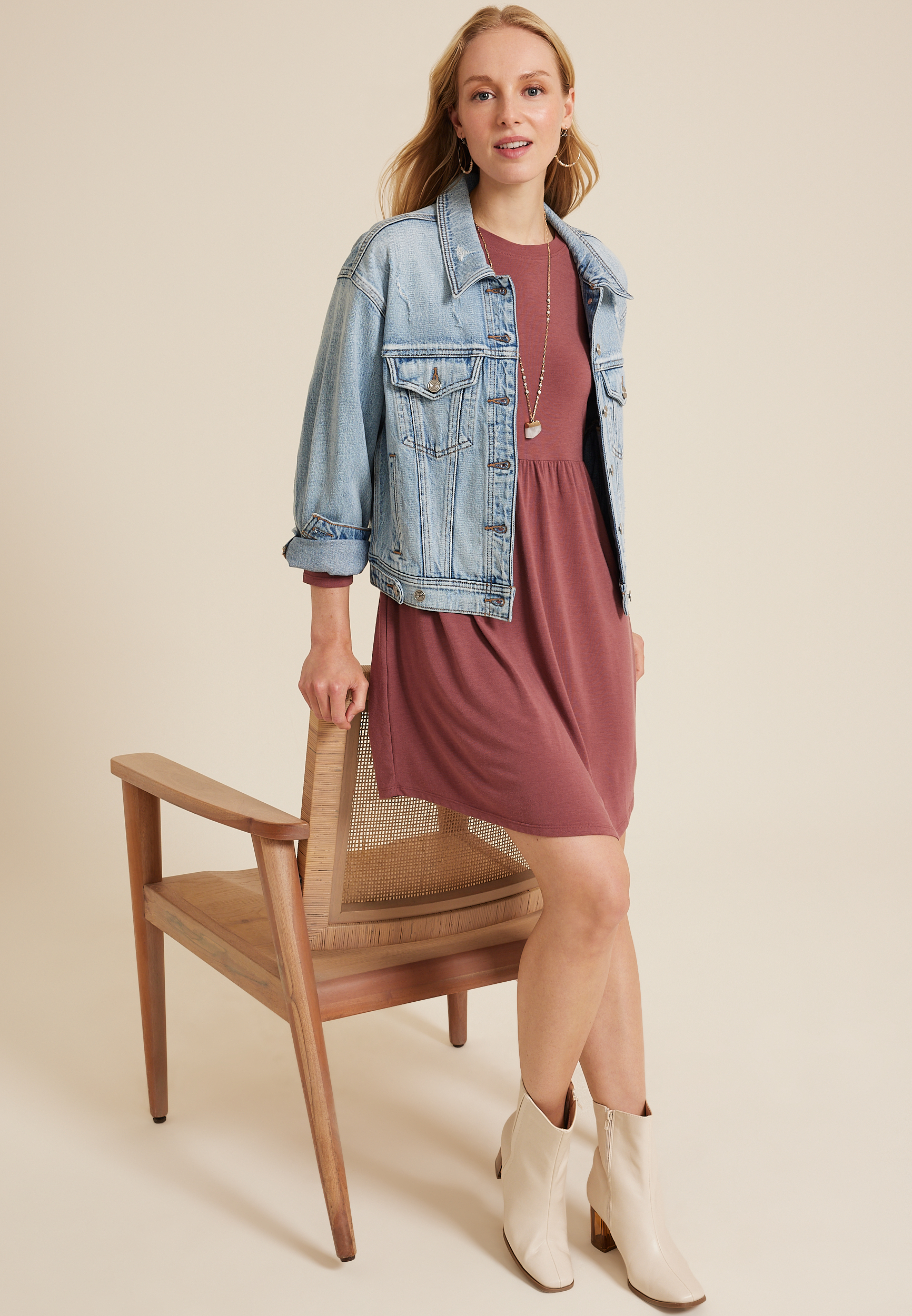 24/7 Empire Waist 3/4 Sleeve Mini Dress, COCONUT SHELL, large
