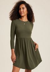 24/7 Empire Waist 3/4 Sleeve Mini Dress, C6522, small