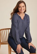 Buffalo Check Notch Neck Blouse, C9728, small