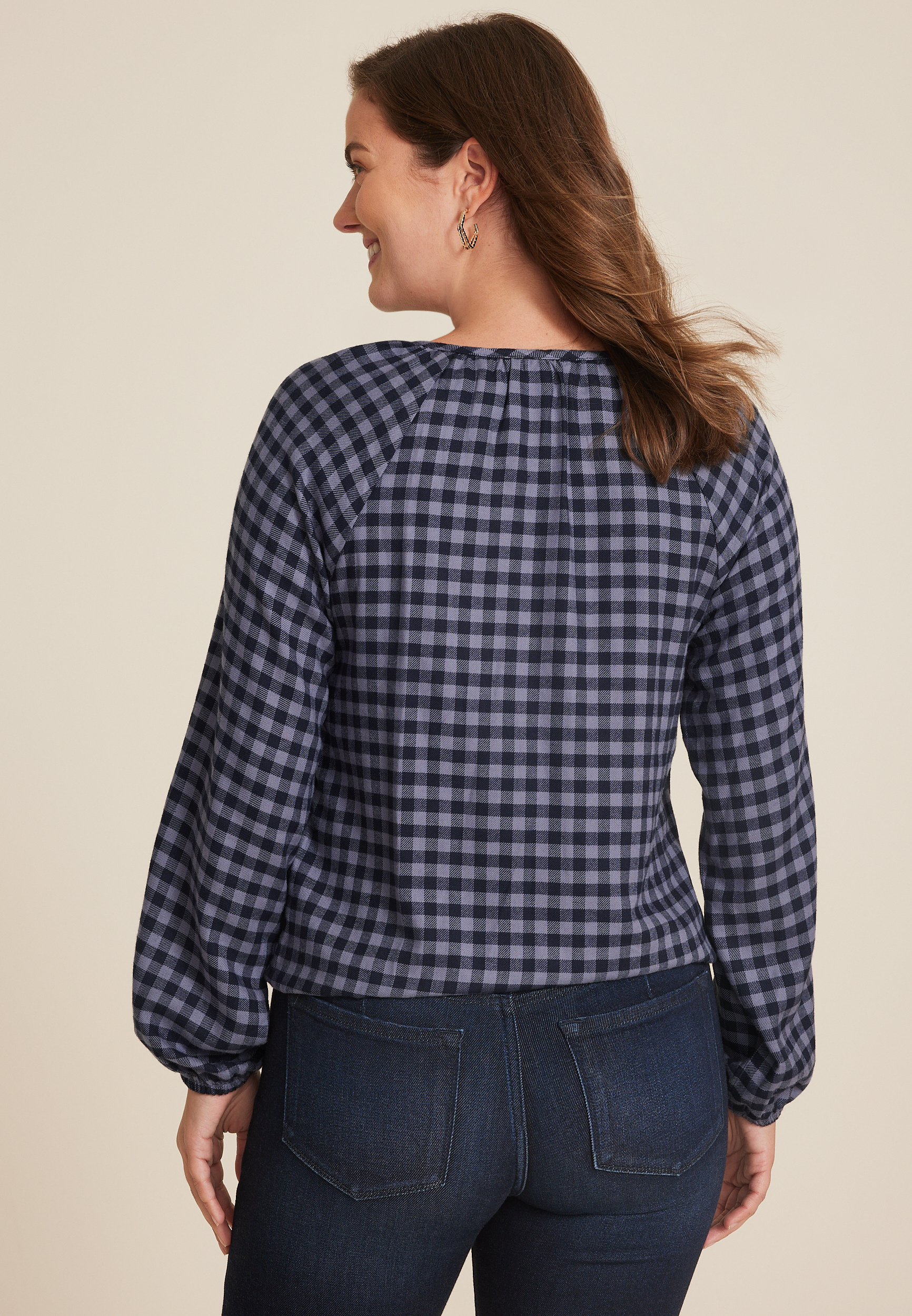 Buffalo Check Notch Neck Blouse, C9728, large