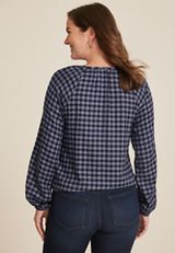 Buffalo Check Notch Neck Blouse, C9728, small