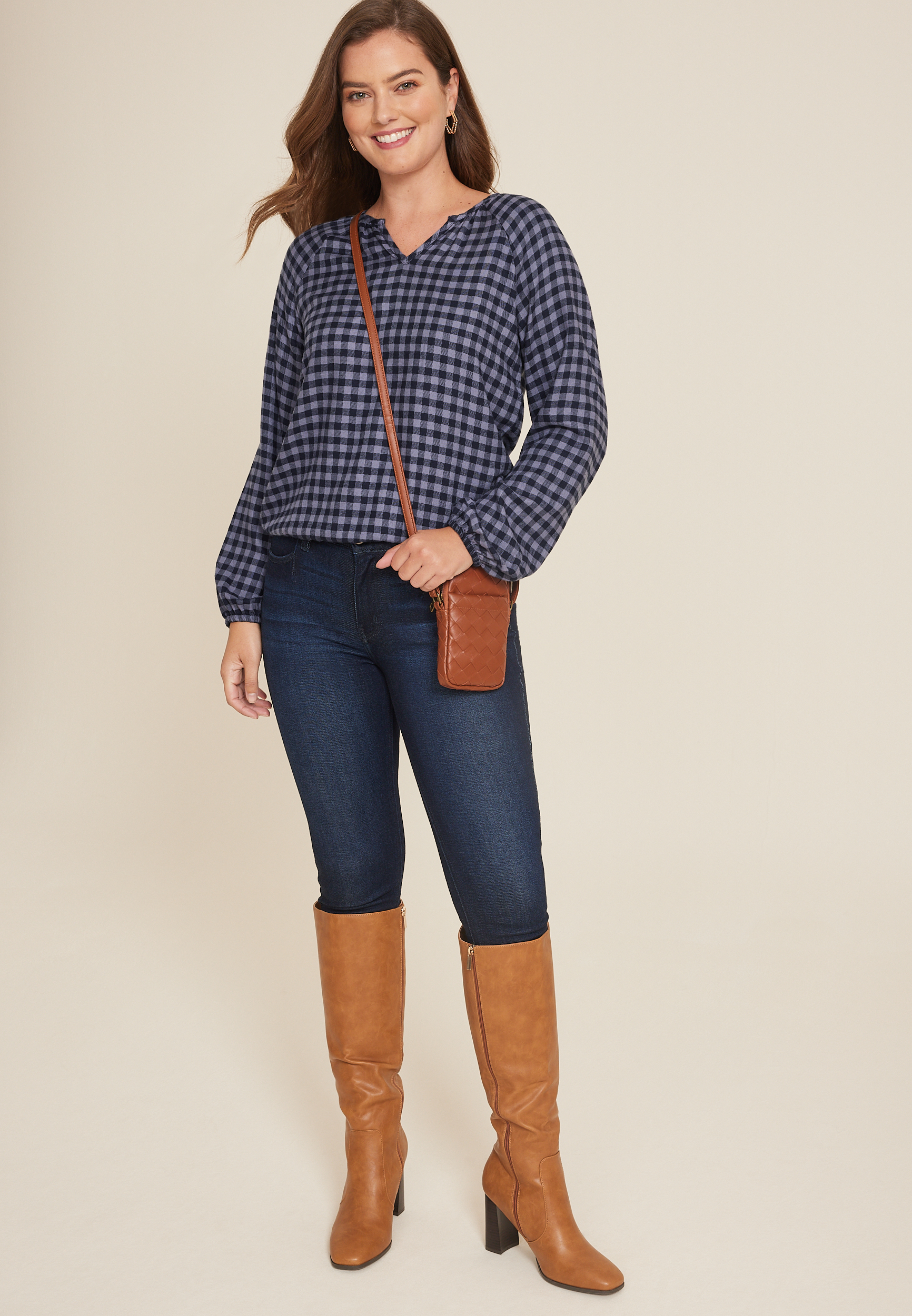Buffalo Check Notch Neck Blouse, C9728, large