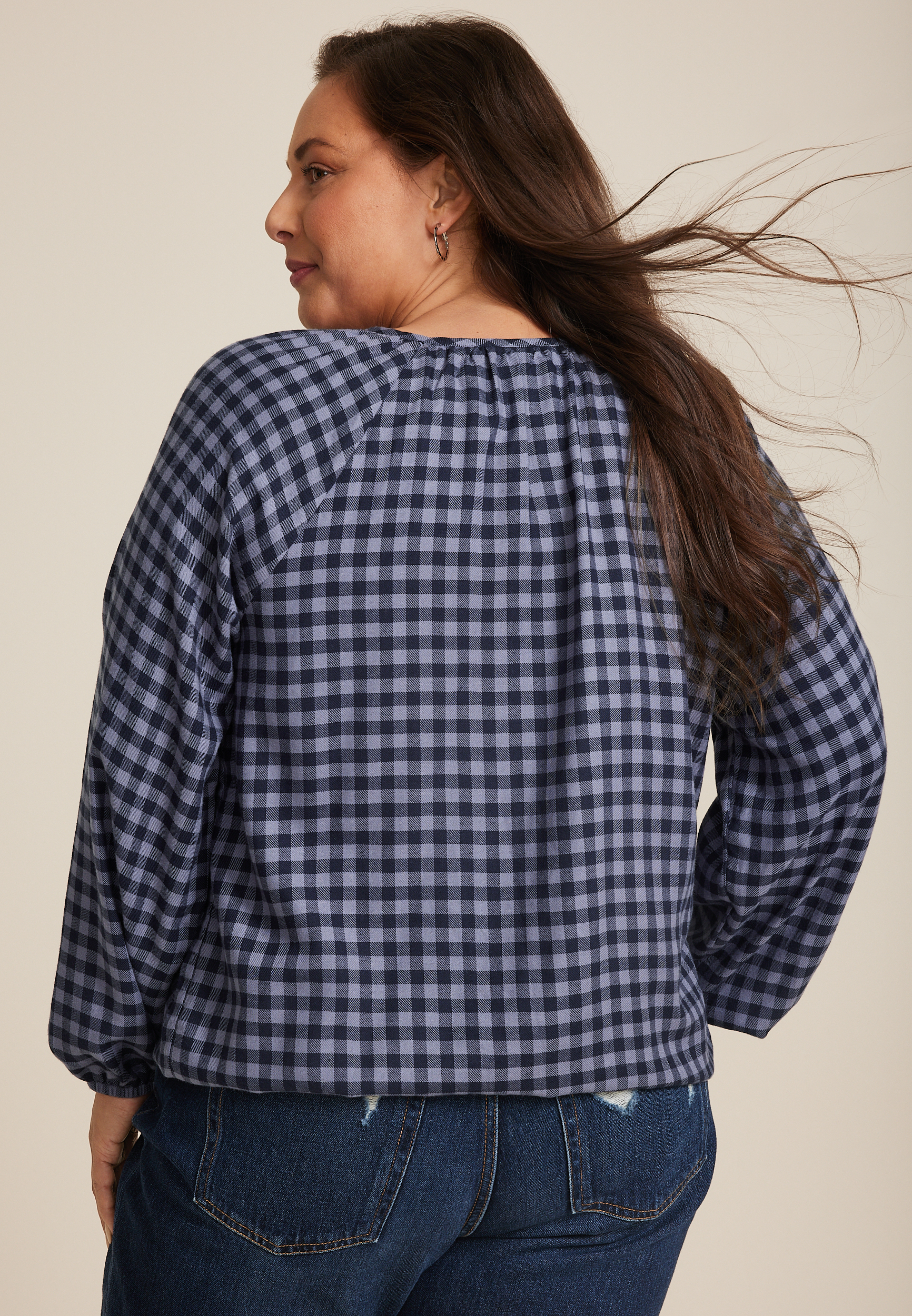 Plus Size Buffalo Check Notch Neck Blouse, C9728, large
