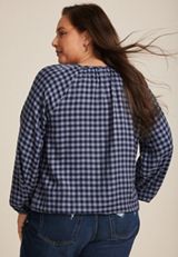 Plus Size Buffalo Check Notch Neck Blouse, C9728, small