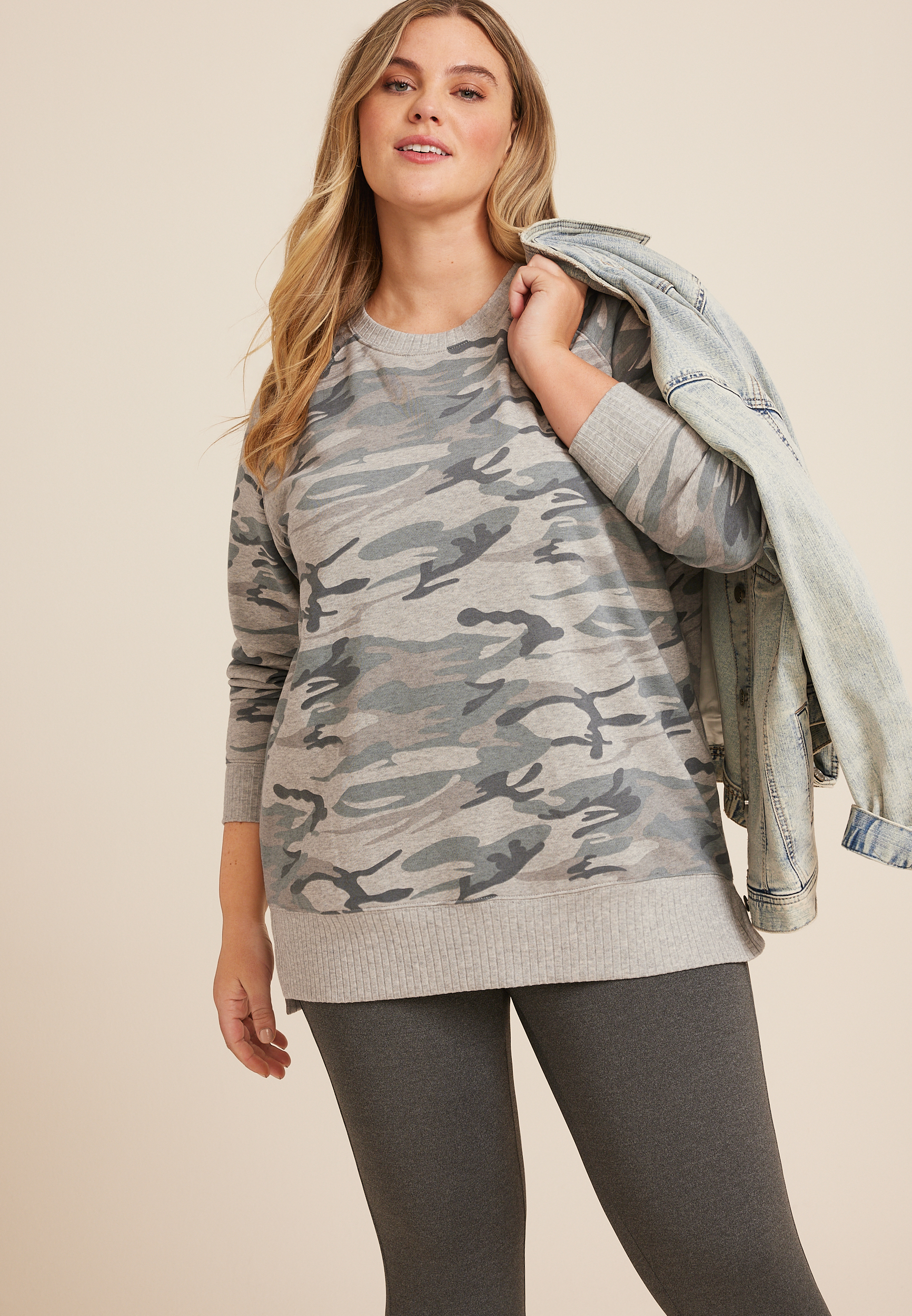 Plus Size Willowsoft Camo Sweatshirt, C1755, large