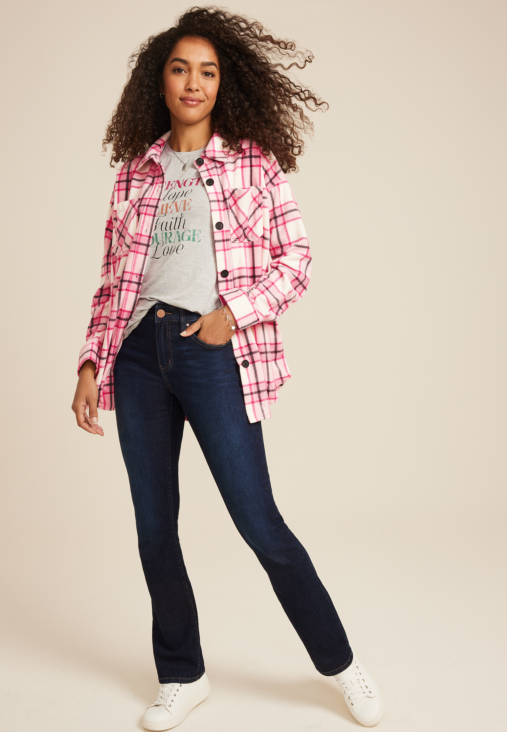 Pink Wilder Plaid Fleece Shacket