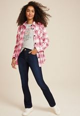 Pink Wilder Plaid Fleece Shacket, C4731, small