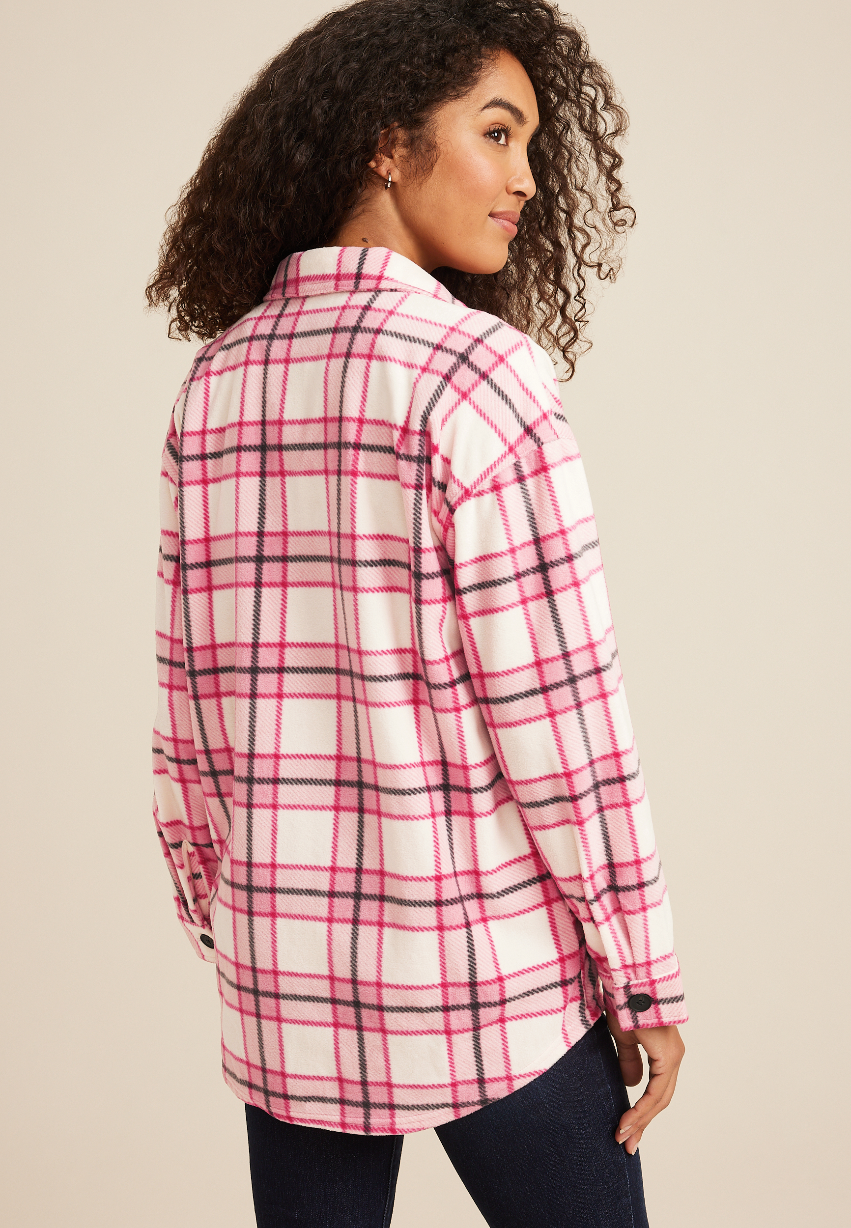 Pink Wilder Plaid Fleece Shacket, C4731, large