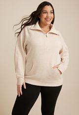 Plus Size Quarter Zip Fleece Sweatshirt, C3363, small