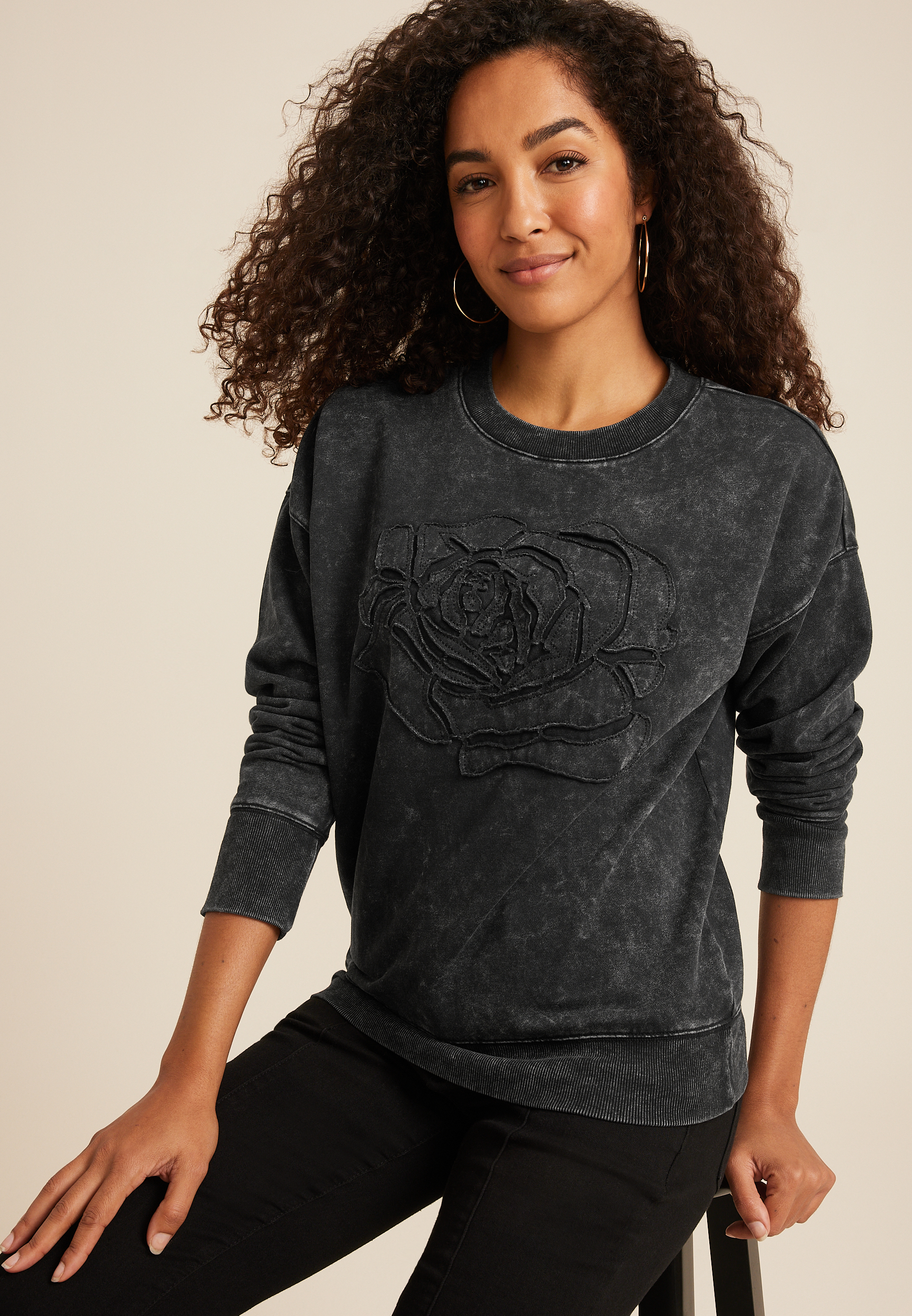 Rose Applique Relaxed Fit Sweatshirt